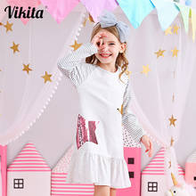 Детское платье для девочки VIKITA, нарядное хлопковое платье с длинным рукавом, украшенное двухсторонними пайетками, одежда для малышей 2024 - купить недорого