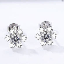 Real 925 Sterling Silver Wedding Earrings Luxury Female White Crystal Snowflake Earrings For Women Small Double Stud Earrings 2024 - buy cheap