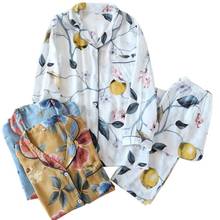 2021 algodão cetim topo + calças 2pcs pijamas feminino primavera outono fino solto pode ser usado fora rayon lapela floral cardigan homewear 2024 - compre barato