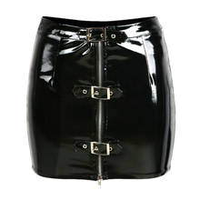 Women Shiny PVC Patent Leather Belt Buckle Zipper Pencil Mini Skirt S-3XL 2024 - buy cheap