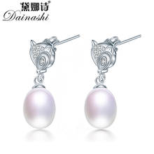 Dainashi 100% Genuine Freshwater Cultured Pearl Earrings Hot Sale 925 Sterling Silver Zircon Fox Fashion Drop Earrings for Women 2024 - buy cheap