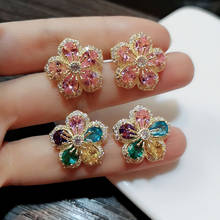 Hot Sale Colorful Bling pink Zircon Stone Flower Gold Stud Earrings for Women Korean Earrings Fashion Jewelry gift 2024 - buy cheap