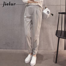 Jielur-pantalones de estilo coreano para mujer, pantalón harén de cintura elástica, negro y gris, clásico, Vintage, para Fitness, S-2XL 2024 - compra barato