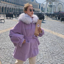 Женское зимнее модное толстое теплое шерстяное пальто, винтажное кашемировое пальто, повседневная женская верхняя одежда с капюшоном и воротником из искусственного меха 2024 - купить недорого