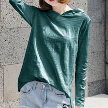 Long-sleeved Hooded Cotton Women T-shirts 2021 Summer New Thin Casual All Match Female Pulls Tops Tees 2024 - buy cheap