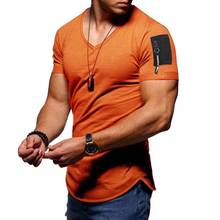 Моды летнего сезона, брендовая футболка с короткими рукавами для мужчин футболка молниями для фитнеса с v-образным вырезом Мужская тенниска из хлопка на каждый день футболка Размеры M-3XL 2023 - купить недорого