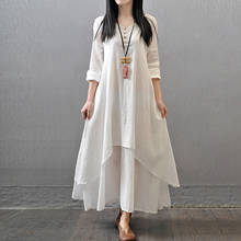 Cotton Linen Dress 2021 Spring Autumn New Fake Two Piece Large Size Loose Long Sleeve Sundress Holiday Cool Ladies Boho Dresses 2024 - buy cheap