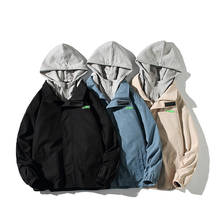 Outono jaquetas masculinas com capuz casacos solto casual zíper falso-duas peças masculino japonês moda jaqueta masculino outerwear 5xl 2024 - compre barato