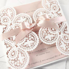 (50 pieces/lot) White Lace Rose Gold Bowknot Wedding Invite Card Laser Floral Engagement Birthday Baptism Invitations IC134 2024 - buy cheap