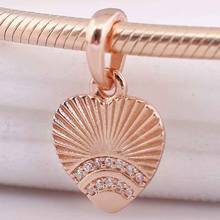 Original Rose Gold Fan of Love Heart Shell With Crystal Pendant Beads Fit 925 Sterling Silver Charm Bracelet Diy Jewelry 2024 - buy cheap