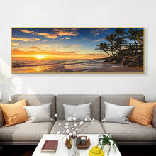 Atardeceres naturales para decoración del hogar, imágenes artísticas de pared con paisaje de palmera de coco, playa de mar, pintura, arte de pared para sala de estar (sin marco) 2024 - compra barato