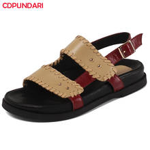 Sandalias de plataforma plana para Mujer, zapatos informales de piel auténtica con colores variados, a la moda, para verano, 2021 2024 - compra barato