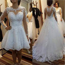 YIWUMENSA Vestido De Noiva Hochzeitskleid 2 in 1 Wedding Dresses With Detachable Train Long Sleeves O Neck A  Line Bridal Gowns 2024 - buy cheap