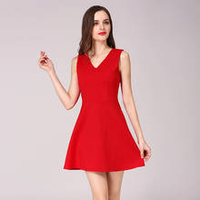 Elegant Party Summer Women Slim Dress Office Lady Bridesmaids Sexy Bodycon Dress Red Vintage Vestidos Sleeveless V-Neck Dresses 2024 - buy cheap