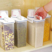 Contenedor de almacenamiento de alimentos secos hermético para cocina, Dispensador de plástico con caño vertedor, contenedor de harina con taza medidora 2024 - compra barato