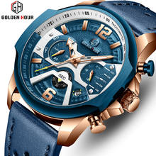 Mens Watches Top Brand Luxury Blue Quartz Men Watch Leather Chronograph Big Sport Wrist Watch Man Male Clock Relogio Masculino 2024 - buy cheap