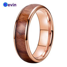 Aliança de casamento 6mm ouro rosado masculino e feminino anel com incrustação de madeira koa dome band conforto 2024 - compre barato