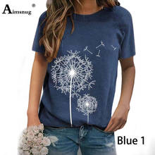 Camiseta de verano para mujer, Tops con estampado de diente de león, camiseta de manga corta con cuello redondo, 4xl 5xl talla grande, camisetas holgadas informales para mujer, Top para mujer 2020 2024 - compra barato