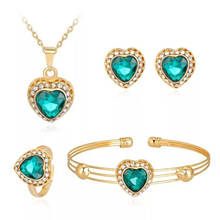 MINHIN Fashion Austrian Crystal Love Heart Jewelry Sets for Women 4Pcs Necklace/Earrings/Bangle/Ring Bridal Wedding Sets 2024 - buy cheap