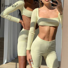 Forefair 2020 Summer Black Long Sleeve Crop Tops Women Set And Women Two Piece Set Sexy Casual Bodycon Outfit Biker Shorts 2024 - buy cheap
