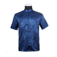 New Fashion Chinese Men's Silk Satin Kungfu Navy Blue Shirt Coat top Chinese National Costume S M L XL XXL XXXL 2024 - buy cheap