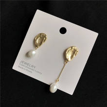 Fashion Metal Shell Shape Pearl Asymmetric Drop Earrings Korean Irregular Waterdrop Pendent Earrings for Women Girls Ear Jewelry 2024 - buy cheap