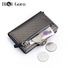 BISI GORO, высокое качество, карбоновый смарт-кошелек, карта RFID, мужской бизнес-бумажник на кнопке, новинка, мужской кошелек для монет, ID держатель на молнии 2024 - купить недорого