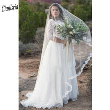 Vestido de novia largo de Organza con mangas tres cuartos, elegante, talla grande, 2020 2024 - compra barato