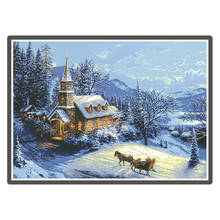 Kits de punto de cruz contados de cabaña en la nieve, lienzo impreso de gran tamaño, bordado, 11CT, 14CT, costura hecha a mano 2024 - compra barato