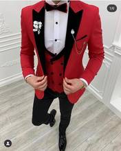 Костюм мужской красный из 3 предметов, свадебное платье, смокинги, облегающий блейзер для жениха, выпусквечерние вечера, приталенный силуэт 2024 - купить недорого