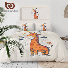 Conjunto de cama infantil de desenho animado, roupa de cama com girafa e fronhas 2024 - compre barato