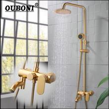 OUBONI Brushed Gold Bathroom Shower Faucet Rain Shower Head Bathtub Mixer Shower Faucet Set W/ Hand Bath Shower Rotated Spray 2024 - buy cheap