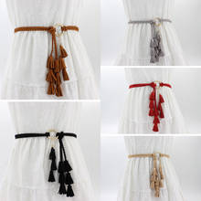 Fashion Women Solid Color Braided Tassel Belt 2020 New Boho Girls Thin Waist Rope Knit Belts For Dress Waistbands Accessories 2024 - buy cheap