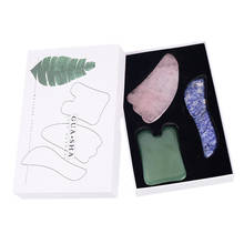 Gua Sha-Juego de Herramientas para el cuidado de la cara, masajeador corporal de Jade Natural Original, caja de regalo para SPA, raspado, Desintoxicación de la piel, curación, 3 uds. 2024 - compra barato