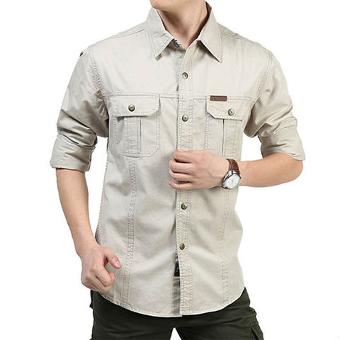 Nueva Camisa De Hombre Militar 100% algodón manga larga camiseta Casual Liso Top de carga de trabajo