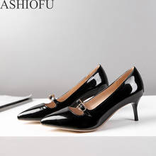 ASHIOFU-zapatos de tacón medio para mujer, calzado de vestir hecho a mano, con punta de ballete, para oficina y fiesta, 6cm, de noche 2024 - compra barato