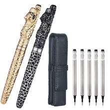 Винтажная Шариковая ручка Jinhao из цельнометаллического старинного серебряного леопарда, роскошная ручка с зелеными кристаллами и глазами, канцелярские принадлежности 2024 - купить недорого