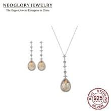 Neoglory S925 Sterling Silver Champagne Waterdrop  Jewelry Sets For Women Charm Elegant Pendant Necklace and Earrings For Party 2024 - buy cheap