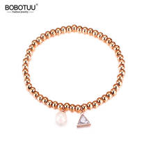 BOBOTUU Creative Geometric Triangle Inlaid Zircon Ladies Bracelet Titanium Steel Rose Gold Imitation Pearl Jewelry BB17082 2024 - buy cheap