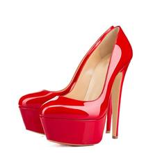 Sapatos plataforma feminina salto extremamente alto, 14cm, sexy, couro envernizado, sapatos de festa de casamento, feminino, vermelho, 817-9pa 2024 - compre barato