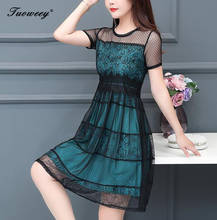 2020 Plus size 4XL New Women lace patchwork short Sleeve A-line knee length Dress summer O-neck Female Casual hollow out Dresses 2024 - buy cheap