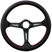 350mm volante nd corrida de couro real drifting tuning volante costura vermelha com botão chifre 2024 - compre barato