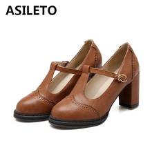 ASILETO-Sandalias de tacón alto con correa en T para mujer, botines con punta redonda, para oficina y fiesta, zapatos informales de plataforma 2024 - compra barato