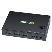 AIMOS 2 в 1 из Splitter 4K USB HDMI KVM переключатель для 2 ПК обмен клавиатура Мышь разъем принтера и воспроизводить видео Дисплей 2024 - купить недорого