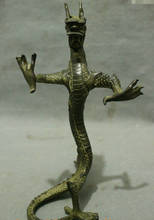 ---624+++9" FengShui Chinese Folk Bronze Copper Stand Year Zodiac Dragon Statue Sculpture 2024 - buy cheap