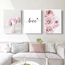 Pink Peony Poster and Printed Love Wall Art Flower Picture Canvas Painting Nordic Tableau Mural Living Room Home Wall Decoration 2024 - buy cheap