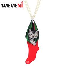 WEVENI Acrylic Christmas Sock American Short Hair Cat Necklace Pendent Chain Animal Jewelry For Women Girl Kids Decorations Gift 2024 - buy cheap