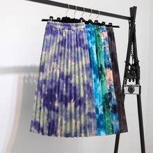 Tie Dye Print Pleated Summer Skirts Y2K Streetwear Women High Waist Elastic Mid-Calf Long Skirt Casual Retro Party Rok 2021 Jupe 2024 - buy cheap