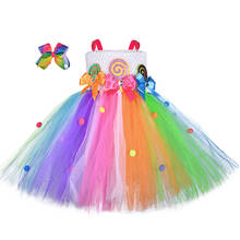 Fadas meninas Pirulito Doce Vestido Tutu Com Hairband Crianças Rainbow Colorido Doce de Aniversário Festas de Halloween Traje 2024 - compre barato
