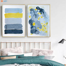 Quadros abstratos em tela, azul e amarelo, arte para parede, para decoração de sala de estar e casa, arte contemporânea 2024 - compre barato
